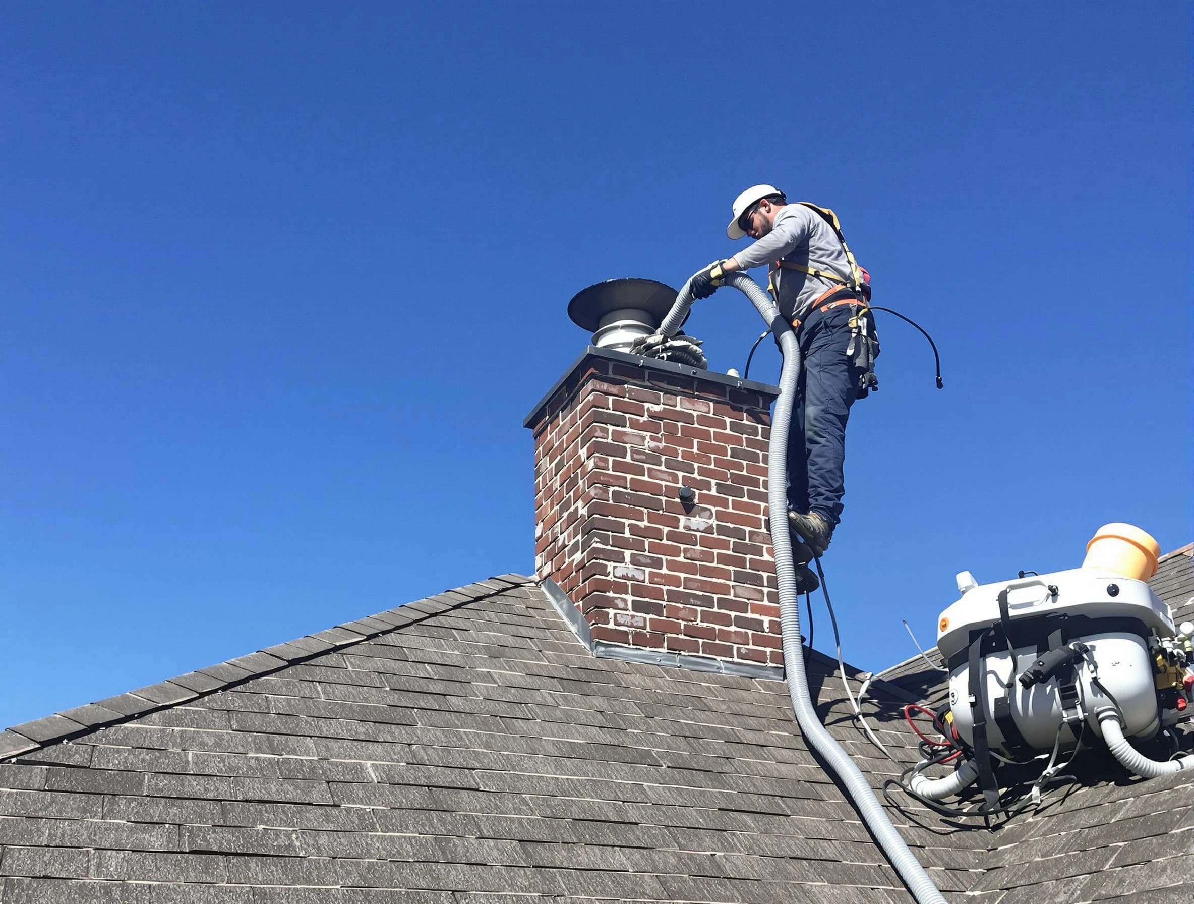 Dedicated Coopertown Chimney Sweep team member cleaning a chimney in Coopertown, TN