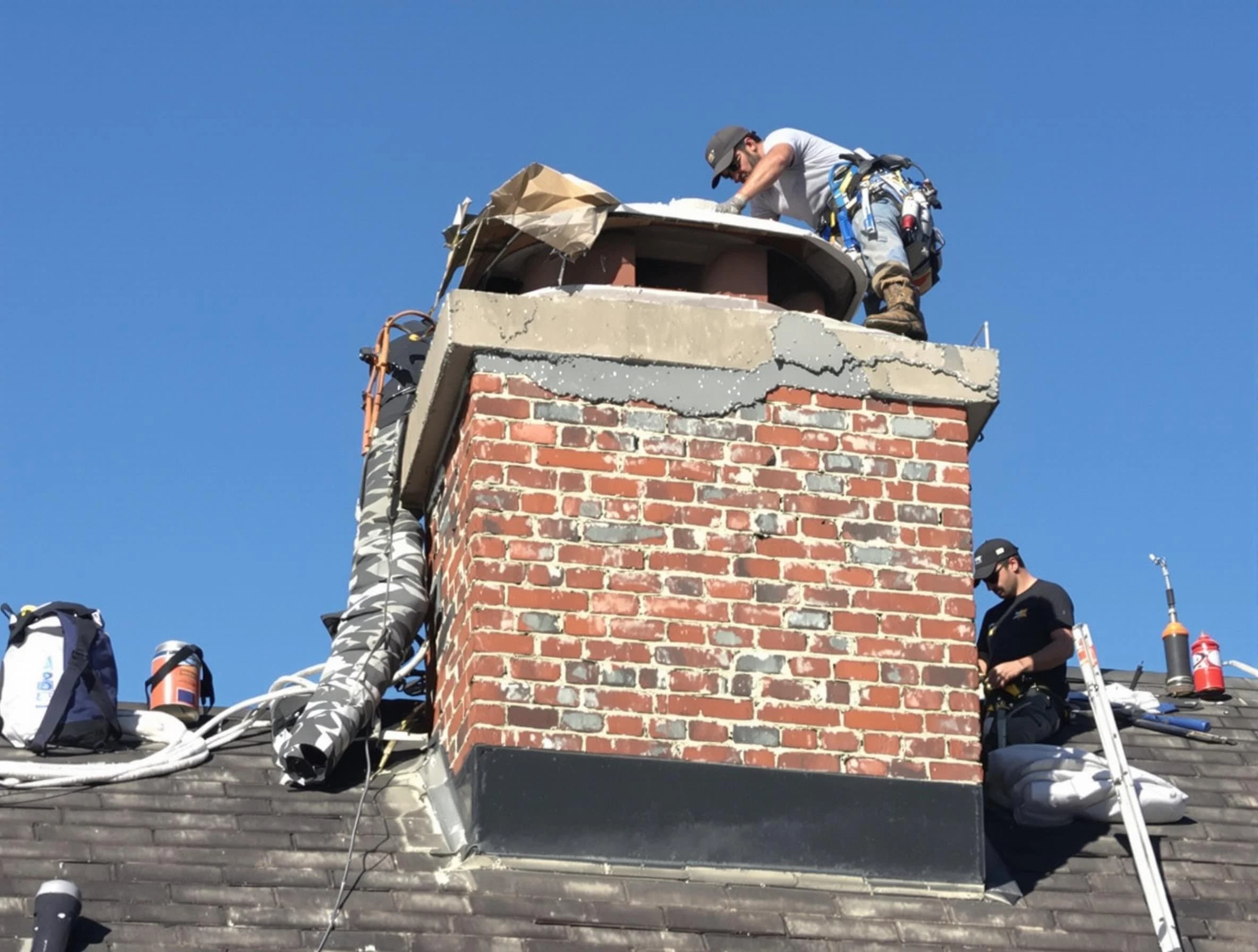 Coopertown Chimney Sweep installing a custom chimney crown in Coopertown, TN