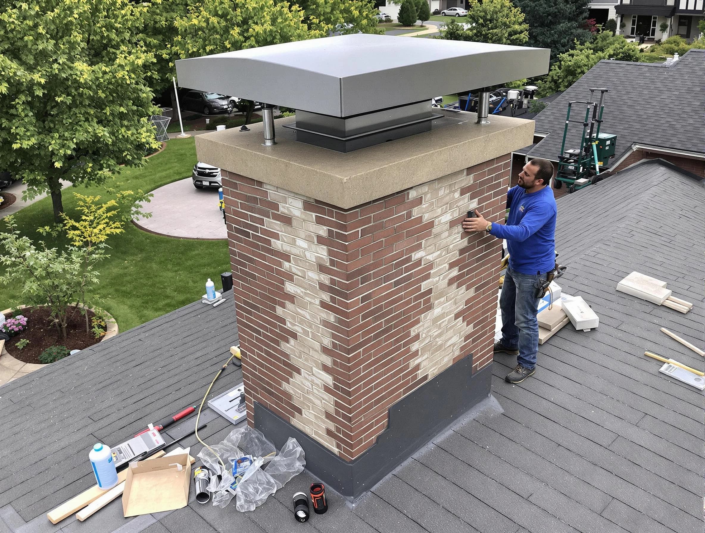 Coopertown Chimney Sweep team working on a custom chimney remodel in Coopertown, TN