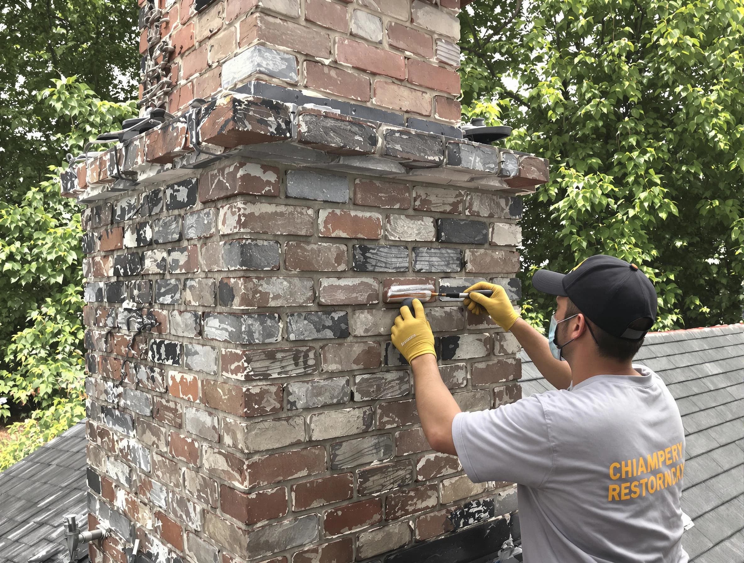 In-progress chimney restoration by Coopertown Chimney Sweep in Coopertown, TN