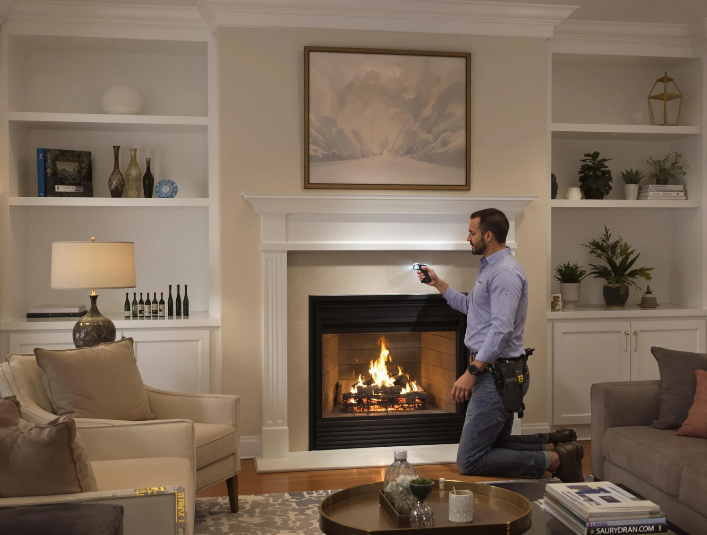 Coopertown Chimney Sweep conducting a fireplace safety inspection in Coopertown, TN