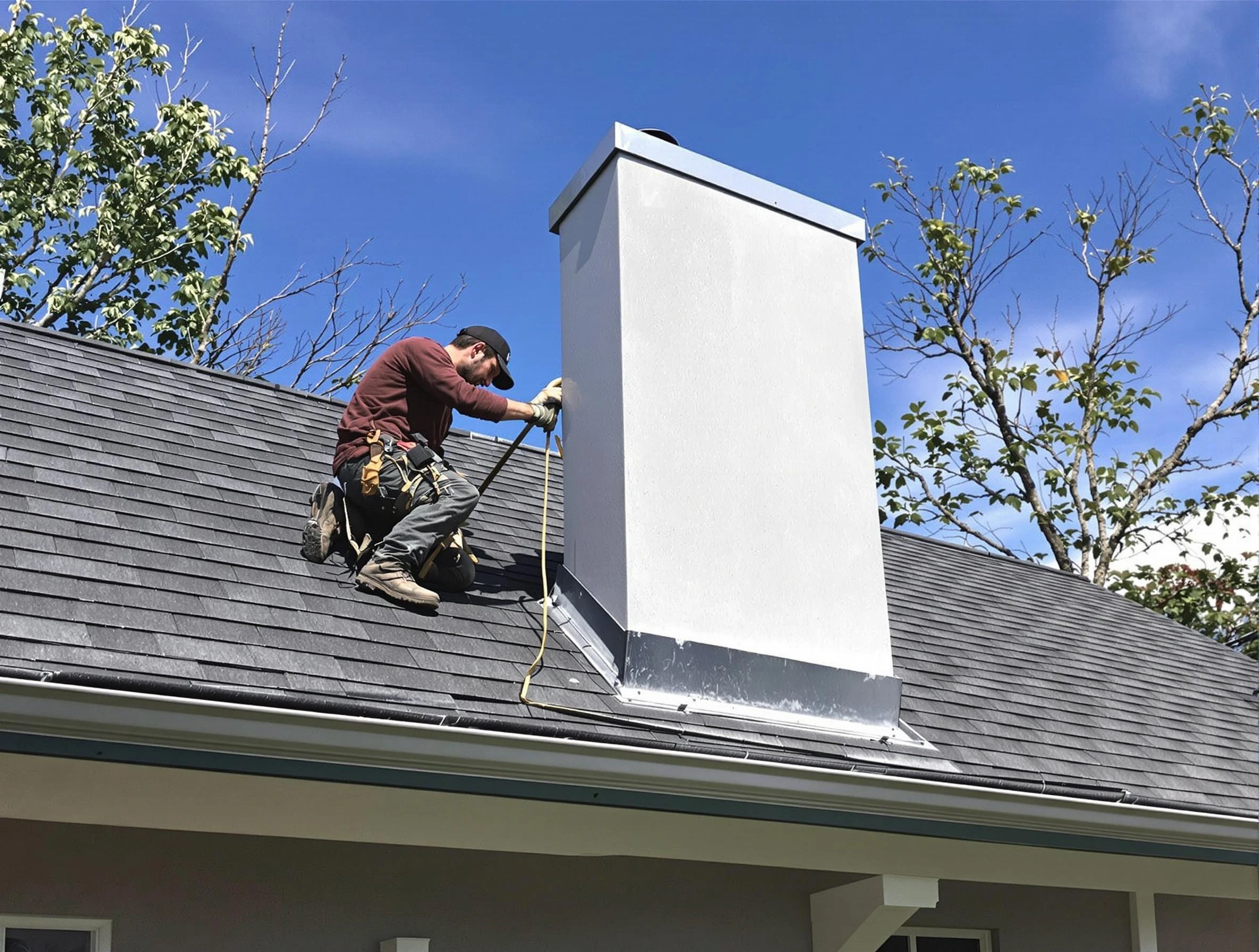 Coopertown Chimney Sweep team member finishing chimney construction in Coopertown, TN